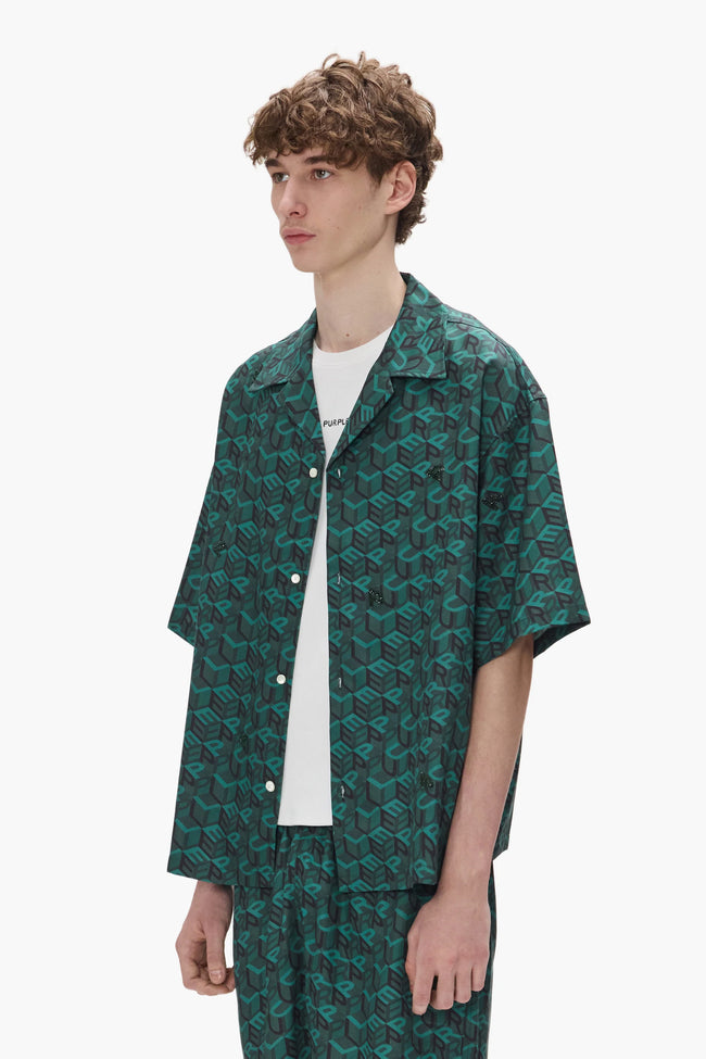 Purple Brand M3015-LYWH Cube Monogram Shirt - Green