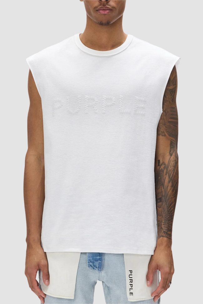 Purple Brand P103-TJWI Beaded Tank - White