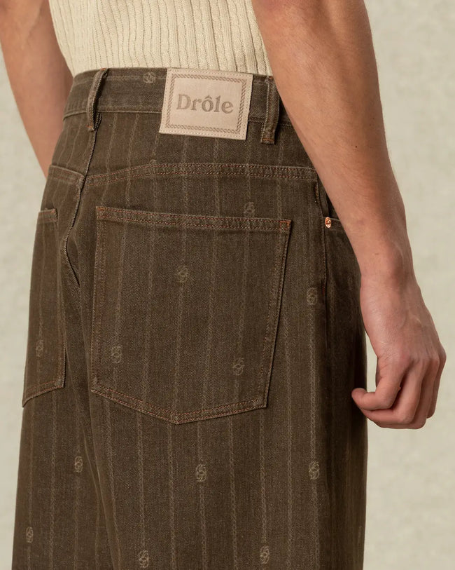Drôle de Monsieur Monogram Baggy Jeans - Brown