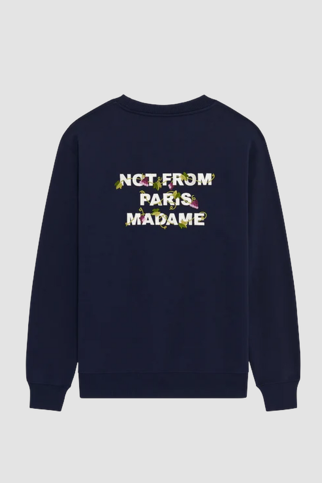 Drôle de Monsieur Vine Embroidered Slogan Crewneck - Navy