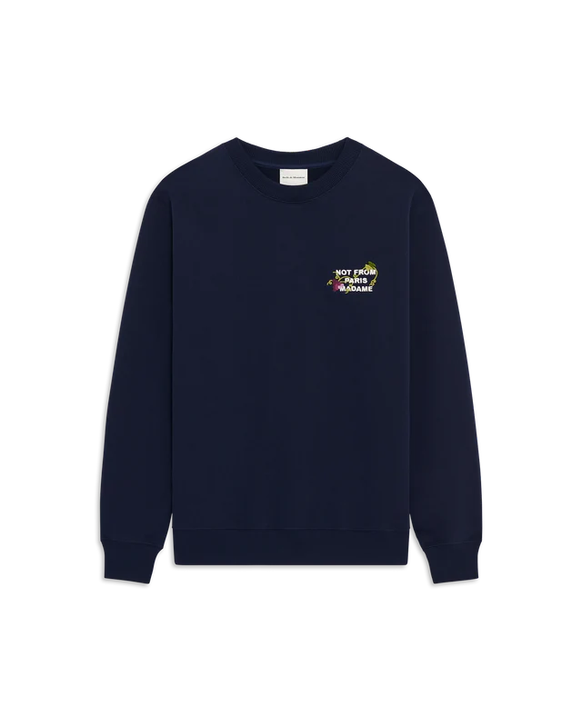 Drôle de Monsieur Vine Embroidered Slogan Crewneck - Navy