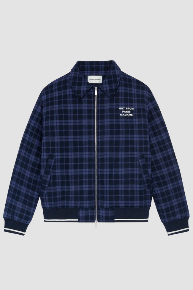 Drôle de Monsieur Check Slogan Flannel Jacket - Navy