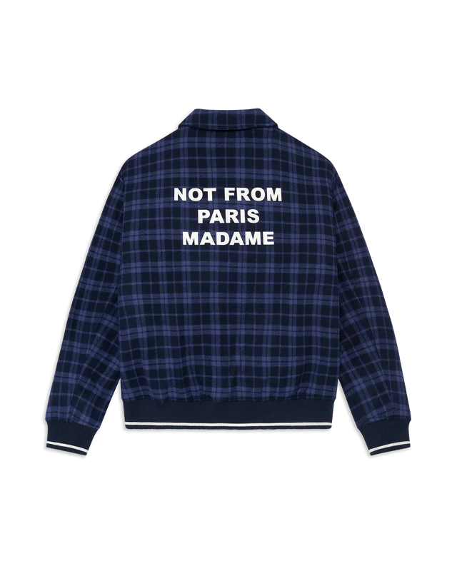 Drôle de Monsieur Check Slogan Flannel Jacket - Navy