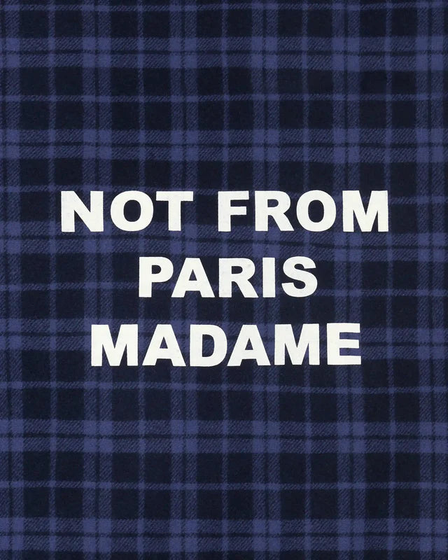 Drôle de Monsieur Check Slogan Flannel Jacket - Navy