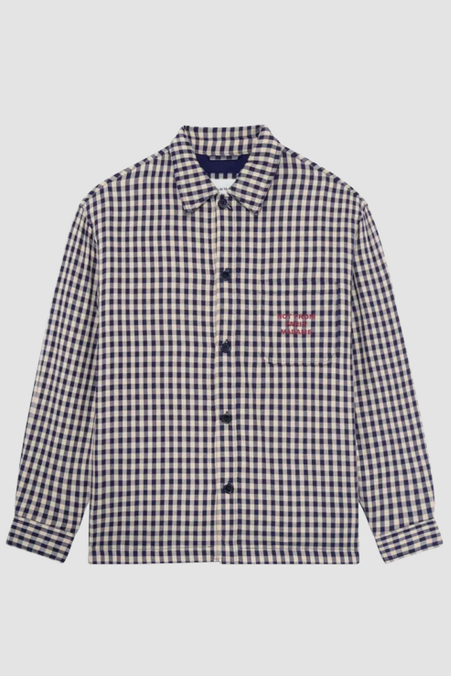 Drôle de Monsieur Check Slogan Oversized Jacket - Beige