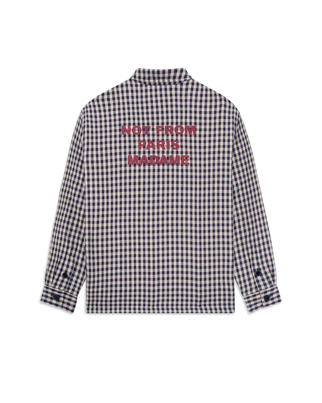 Drôle de Monsieur Check Slogan Oversized Jacket - Beige