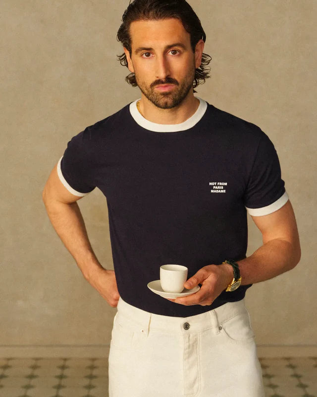 Drôle de Monsieur Contrasted Slogan Tee - Navy