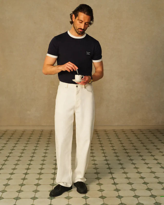 Drôle de Monsieur Contrasted Slogan Tee - Navy