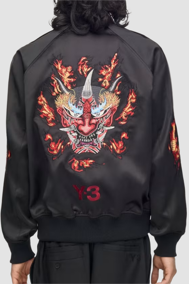Y-3 Embroidered Graphic Satin Souvenir Jacket - Black