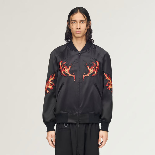 Y-3 Embroidered Graphic Satin Souvenir Jacket - Black