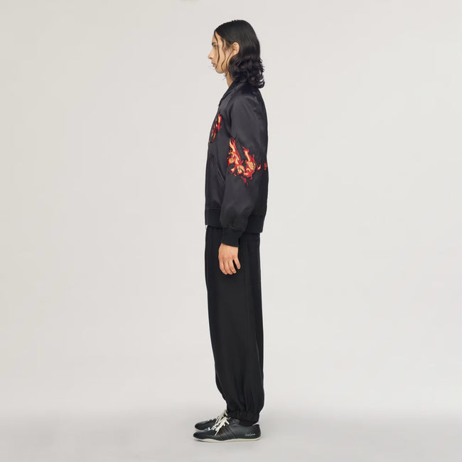 Y-3 Embroidered Graphic Satin Souvenir Jacket - Black