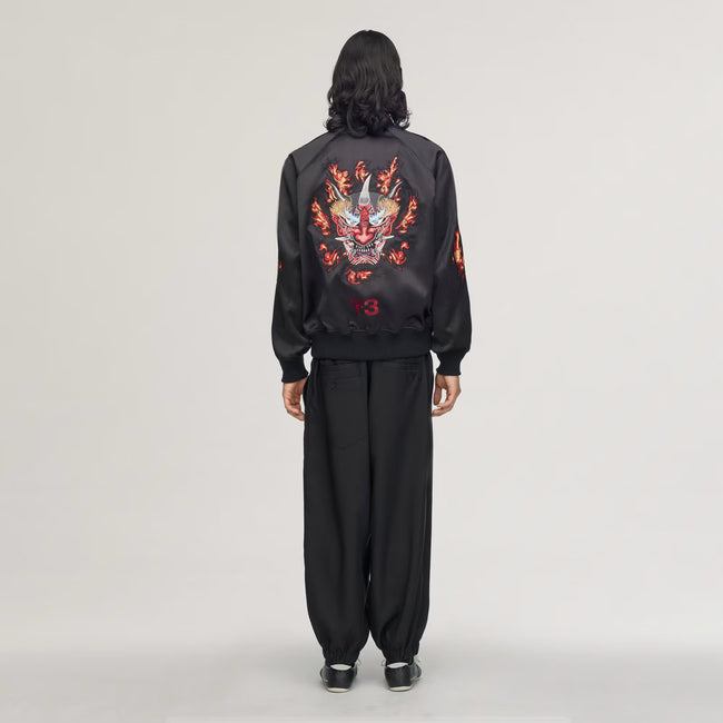 Y-3 Embroidered Graphic Satin Souvenir Jacket - Black