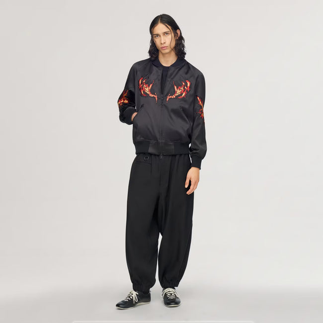 Y-3 Embroidered Graphic Satin Souvenir Jacket - Black