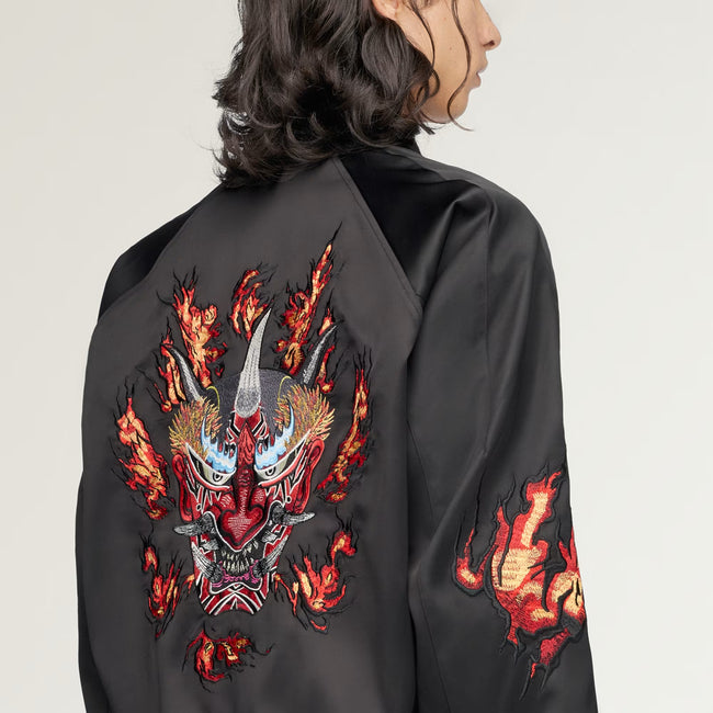 Y-3 Embroidered Graphic Satin Souvenir Jacket - Black