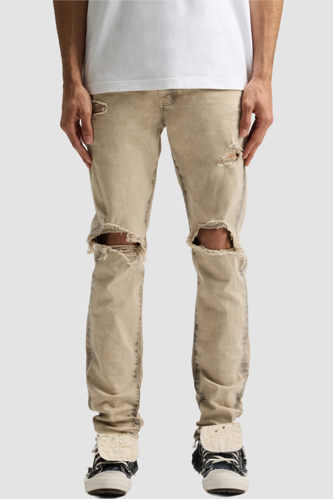 Purple Brand P001 Skinny Coated Seam Jeans - Tan