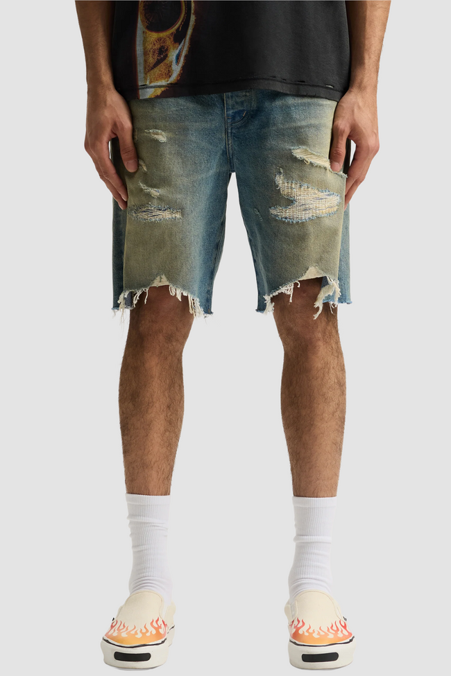 Purple Brand P059-HSDM High Summer Destroy Shorts - Mid Indigo
