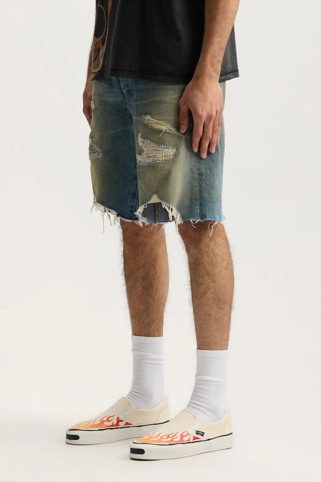 Purple Brand P059-HSDM High Summer Destroy Shorts - Mid Indigo