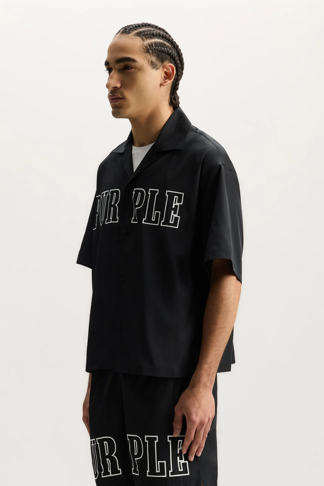 Purple Brand  M3021-POBS Wordmark Outline Shirt - Black
