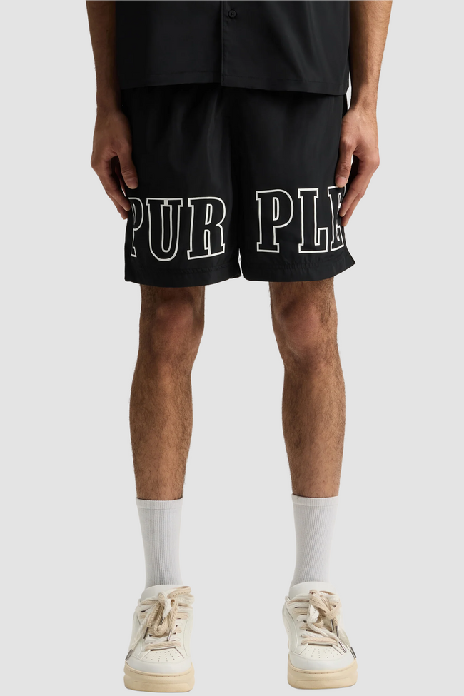 Purple Brand M5008-PIBS Wordmark Outline Swim Short - Black