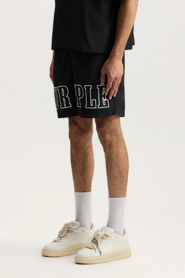 Purple Brand M5008-PIBS Wordmark Outline Swim Short - Black