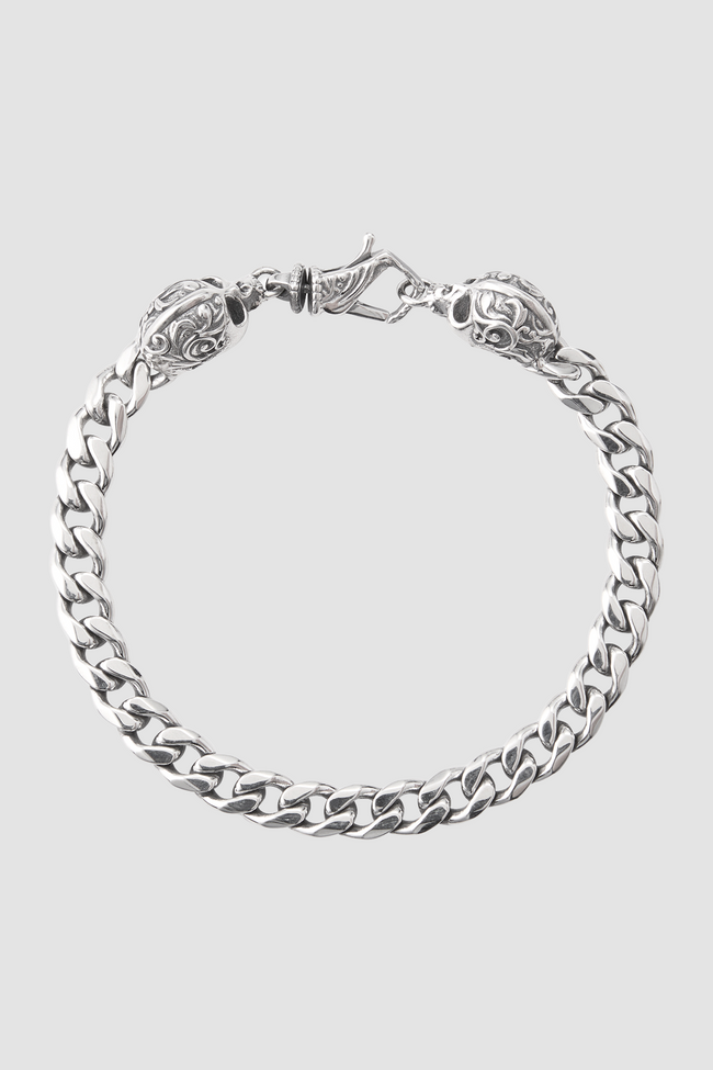 Emanuele Bicocchi Flourish Skull Chain Bracelet - Silver