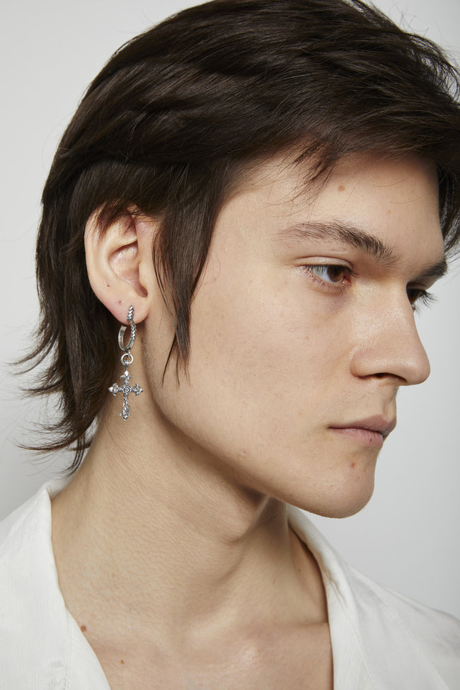 Emanuele Bicocchi Rose Cross Hoop Earring - Silver