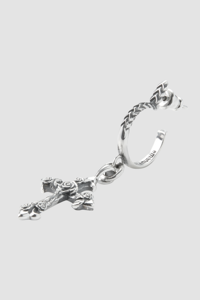 Emanuele Bicocchi Rose Cross Hoop Earring - Silver