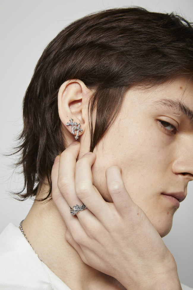 Emanuele Bicocchi Rose Cross Earring - Silver