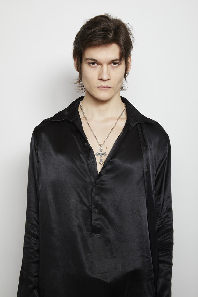 Emanuele Bicocchi Fleury Cross Rose Oversized Necklace - Silver