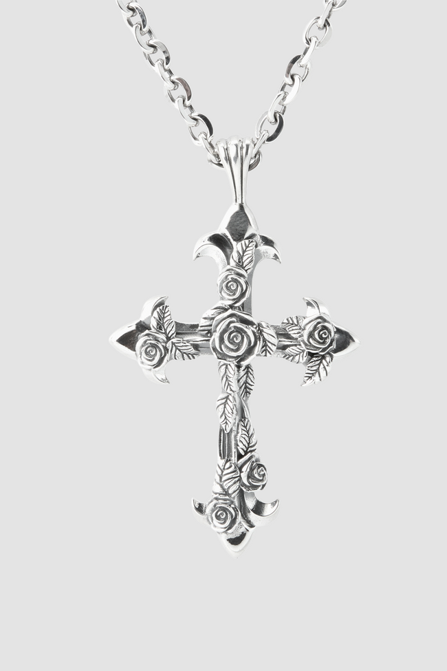 Emanuele Bicocchi Fleury Cross Rose Oversized Necklace - Silver
