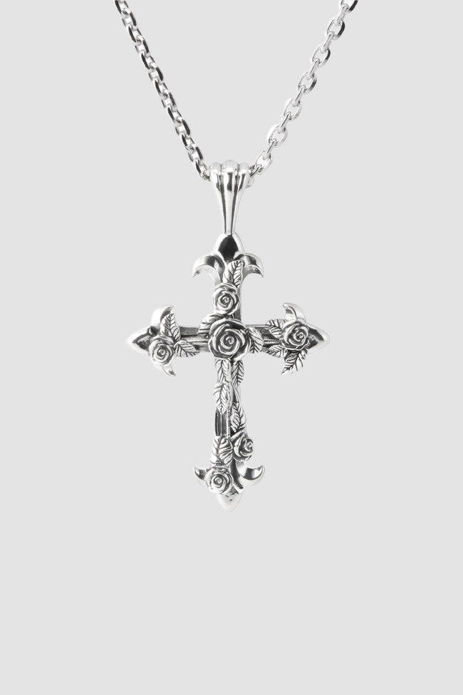 Emanuele Bicocchi Fleury Cross Rose Large Necklace - Silver