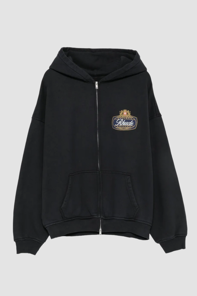 Rhude RH Safari Crest Zip Hoodie - Vintage Black