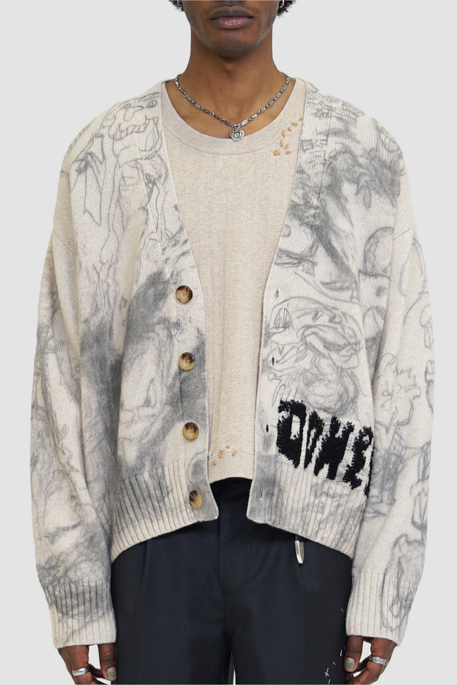 DOMREBEL Drawing Cardigan - Ivory