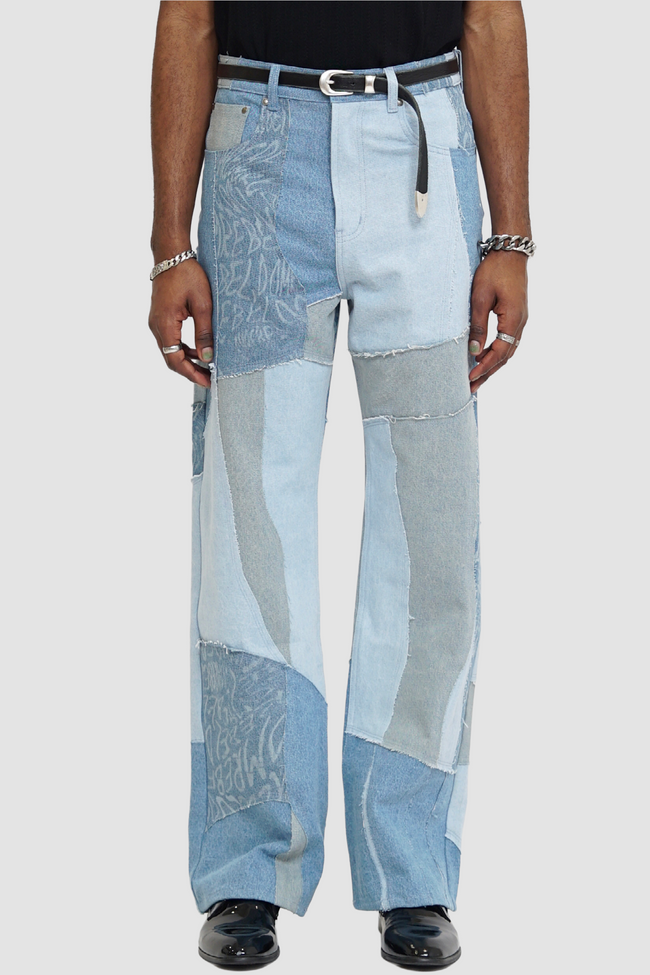 DOMREBEL Jerk Bootcut Patch Jeans - Blue