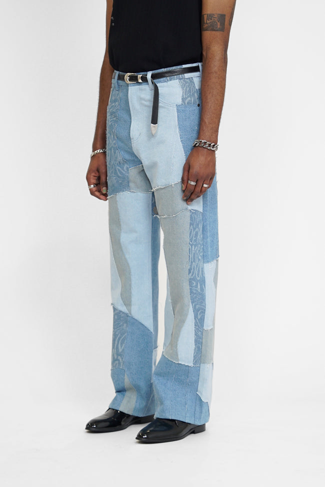 DOMREBEL Jerk Bootcut Patch Jeans - Blue