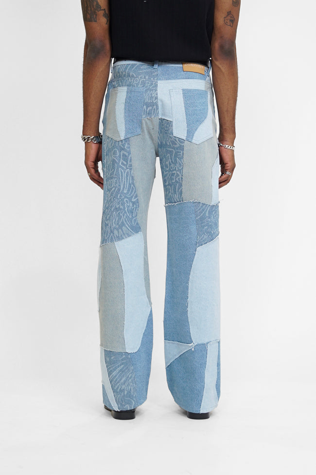 DOMREBEL Jerk Bootcut Patch Jeans - Blue