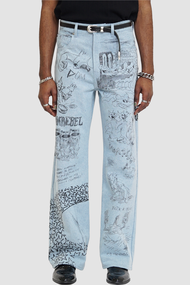 DOMREBEL Sketchy Bootcut Jeans - Blue
