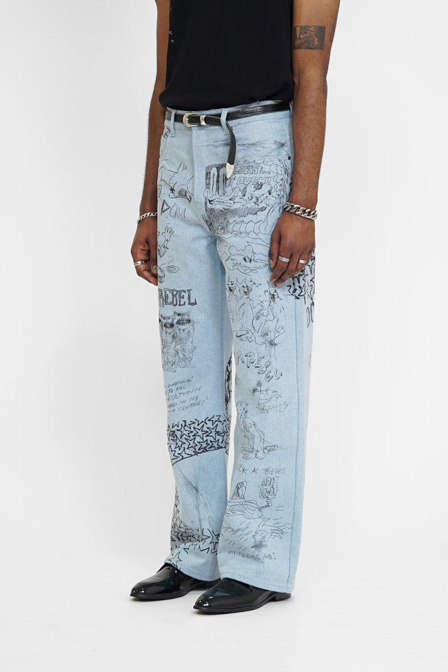 DOMREBEL Sketchy Bootcut Jeans - Blue