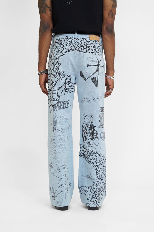 DOMREBEL Sketchy Bootcut Jeans - Blue