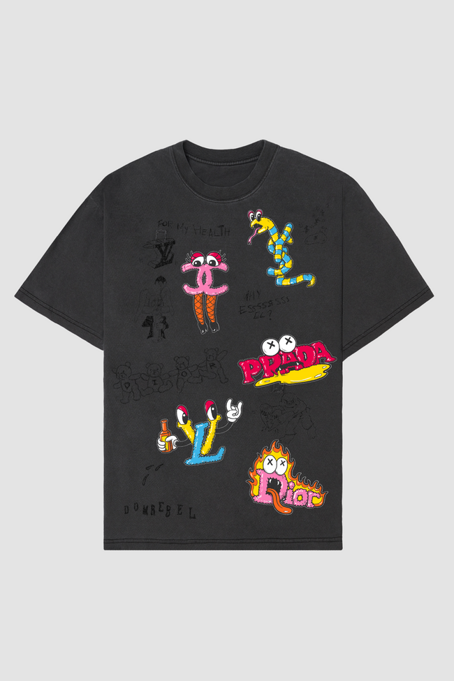 DOMREBEL Luxury Sketch Crystals Tee - Faded Black