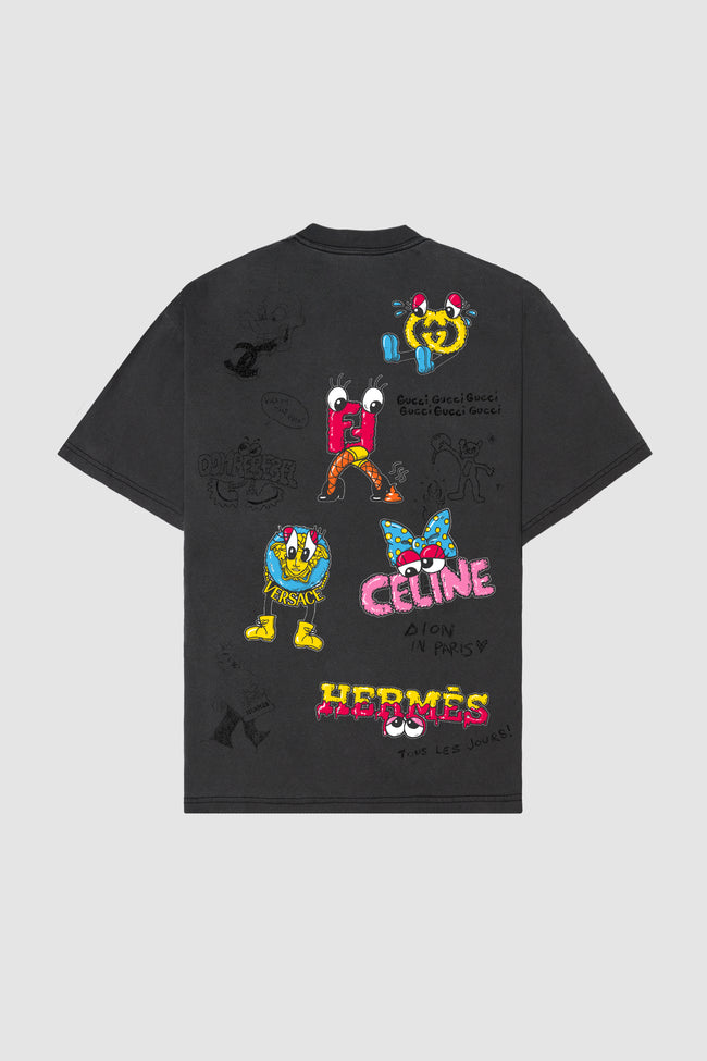 DOMREBEL Luxury Sketch Crystals Tee - Faded Black