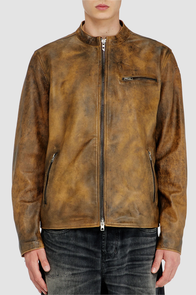 DIESEL L-Zad-Kncz Leather Jacket - Light Brown