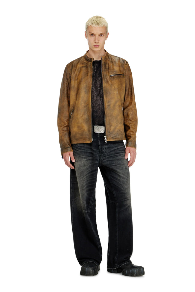 DIESEL L-Zad-Kncz Leather Jacket - Light Brown