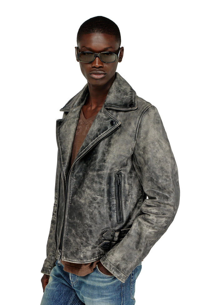 DIESEL L-Eon-Cjcm Leather Jacket - Dark Grey