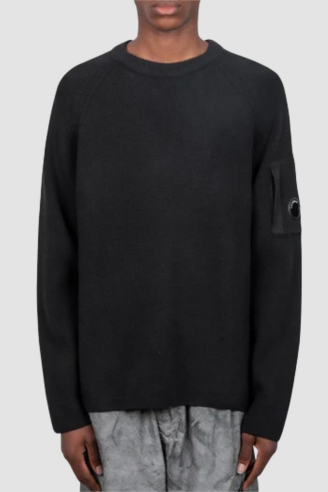 C.P. Company Waffle Knit Lens Sweater - Black