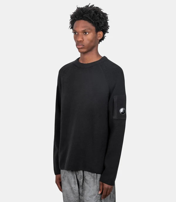 C.P. Company Waffle Knit Lens Sweater - Black