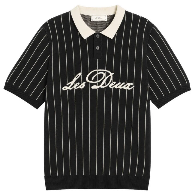 Les Deux Pinstripe Knitted Polo - Black