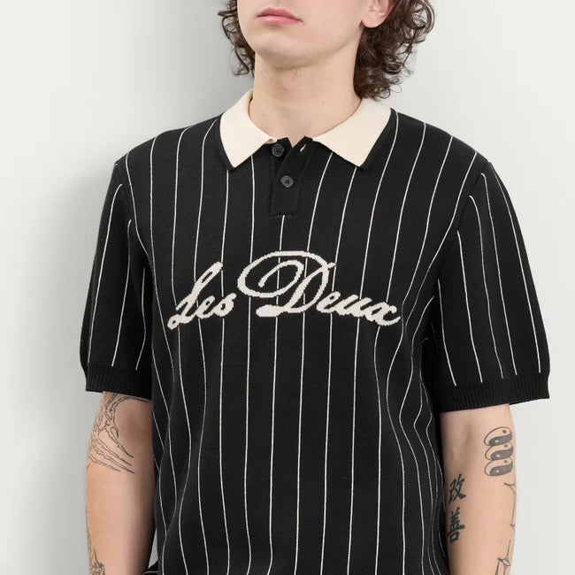 Les Deux Pinstripe Knitted Polo - Black