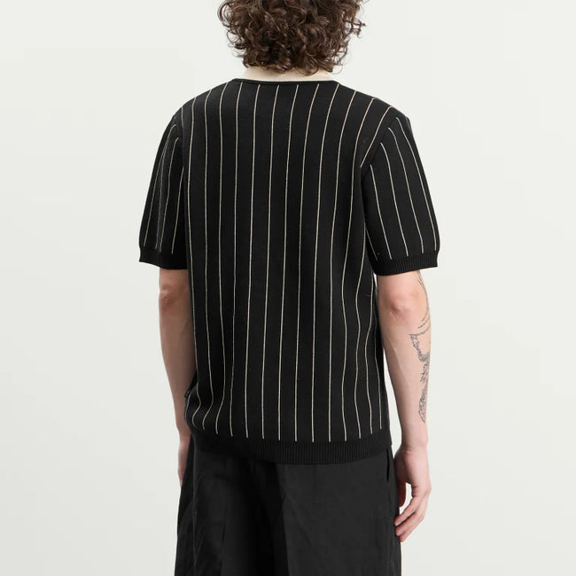Les Deux Pinstripe Knitted Polo - Black