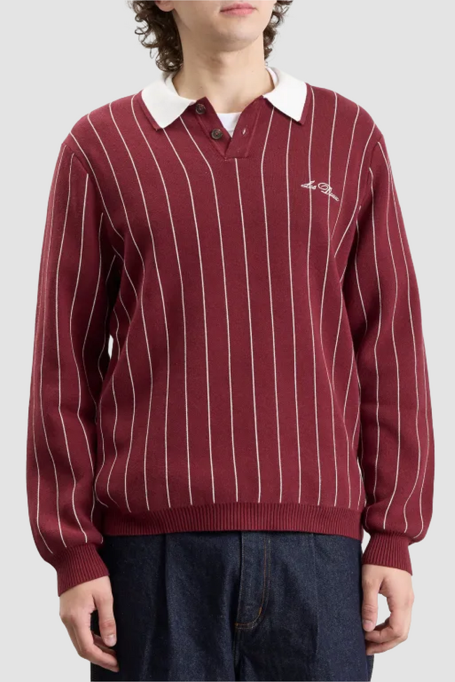Les Deux Signature Knit Polo - Chocolate Truffle Red